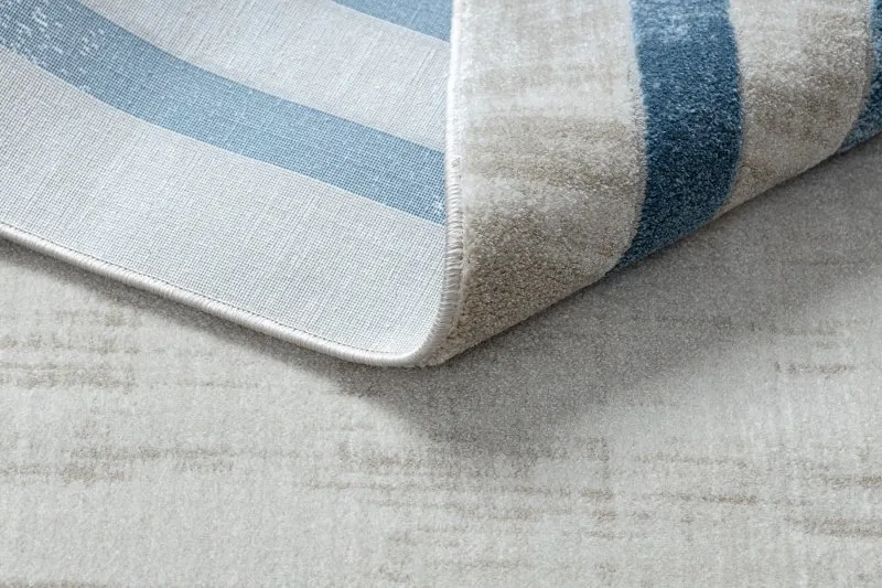 Modern NOBLE Teppich 1539 68 Rahmen vintage - Strukturell zwei Ebenen aus Vlies creme / blau