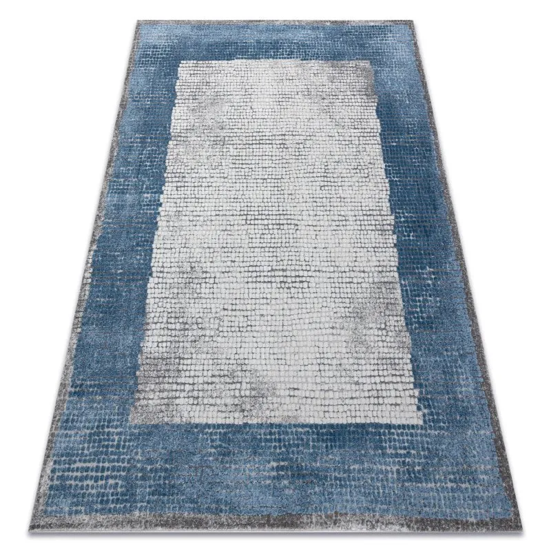 Modern NOBLE Teppich 9730 68 Rahmen vintage - Strukturell zwei Ebenen aus Vlies creme / blau