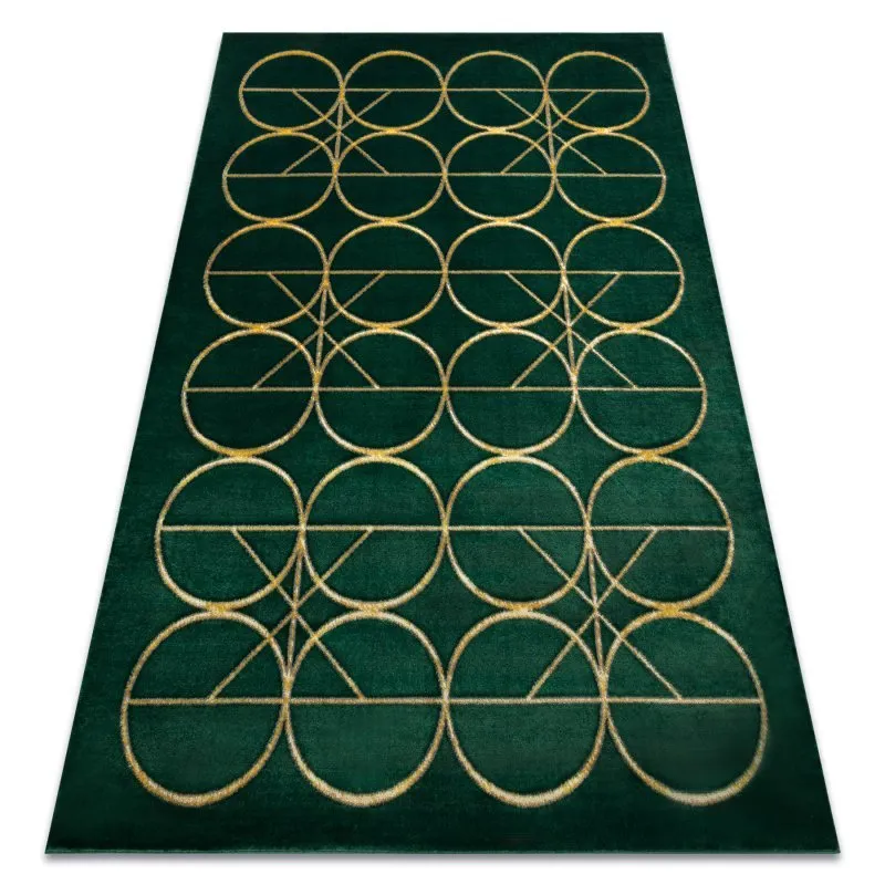 Exklusiv EMERALD Teppich 1010 glamour, stilvoll Kreise Flaschengrün / gold