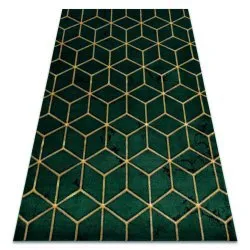 Exklusiv EMERALD Teppich glamour, stilvoll Würfel Flaschengrün / gold