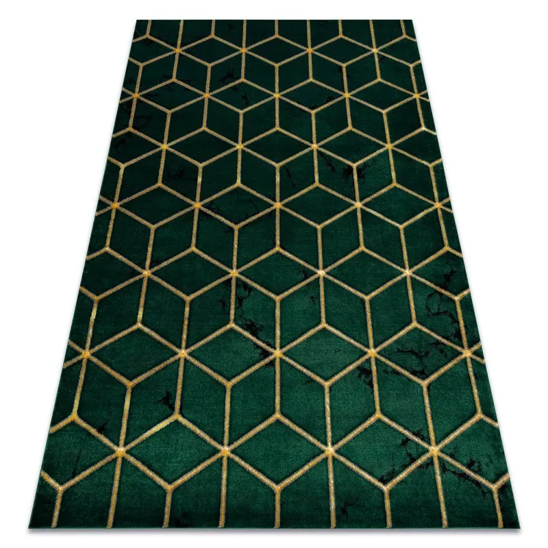 Exklusiv EMERALD Teppich 1014 glamour, stilvoll Würfel Flaschengrün / gold