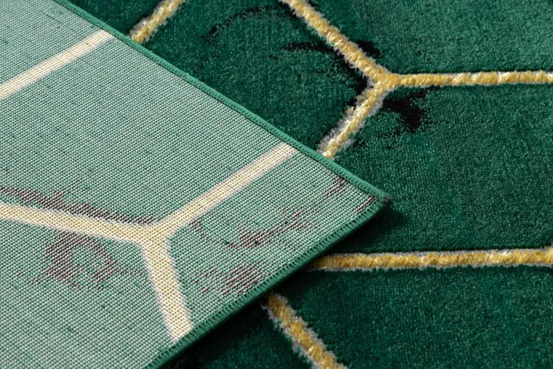 Exklusiv EMERALD Teppich 1014 glamour, stilvoll Würfel Flaschengrün / gold