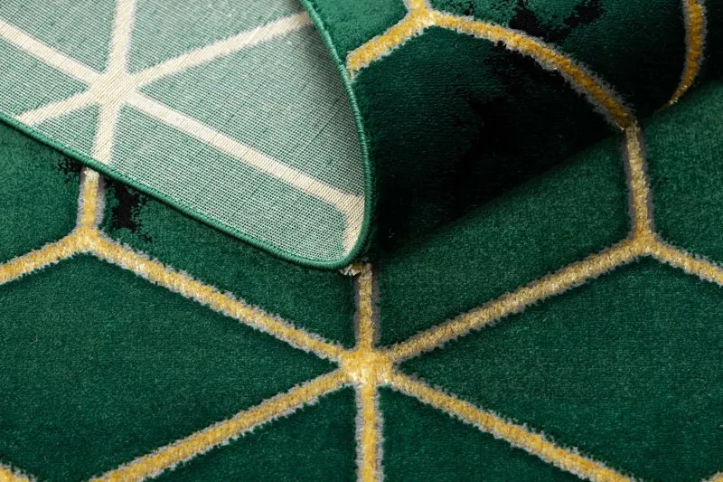 Exklusiv EMERALD Teppich 1014 glamour, stilvoll Würfel Flaschengrün / gold