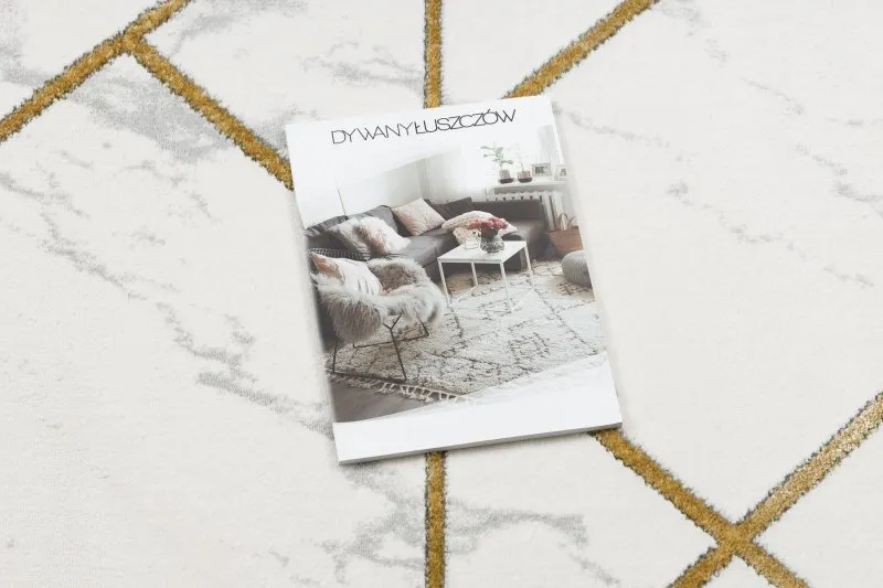 Exklusiv EMERALD Teppich 1012 glamour, stilvoll geometrisch Marmor creme / gold