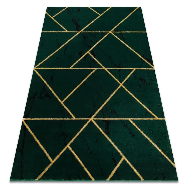 Exklusiv EMERALD Teppich 1012 glamour, stilvoll geometrisch Marmor Flaschengrün / gold