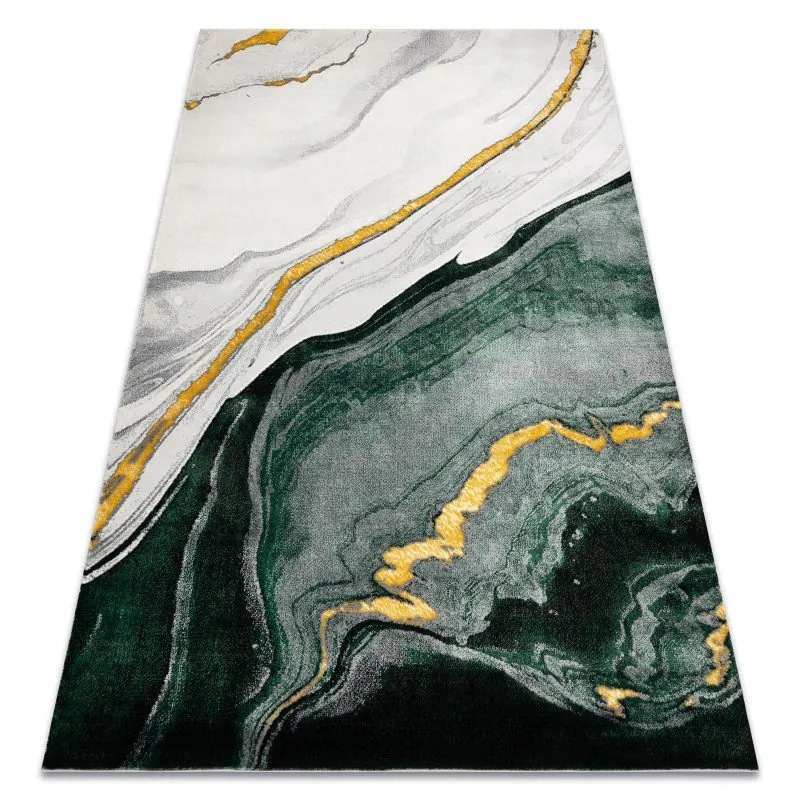 Exklusiv EMERALD Teppich 1017 glamour, stilvoll Marmor Flaschengrün / gold