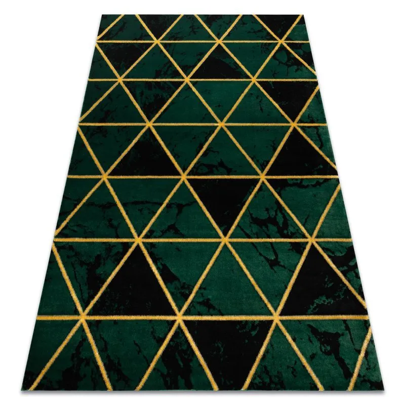 Exklusiv EMERALD Teppich 1020 glamour, stilvoll Marmor, Dreiecke Flaschengrün / gold