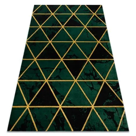 Exklusiv EMERALD Teppich 1020 glamour, stilvoll Marmor, Dreiecke Flaschengrün / gold