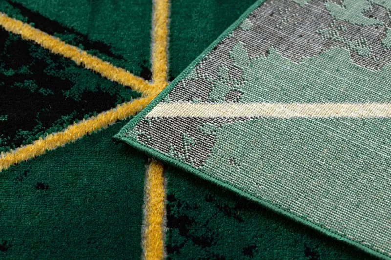 Exklusiv EMERALD Teppich 1020 glamour, stilvoll Marmor, Dreiecke Flaschengrün / gold