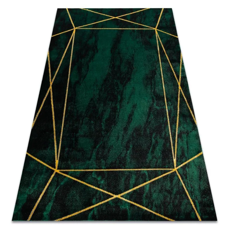 Exklusiv EMERALD Teppich 1022 glamour, stilvoll geometrisch Marmor Flaschengrün / gold
