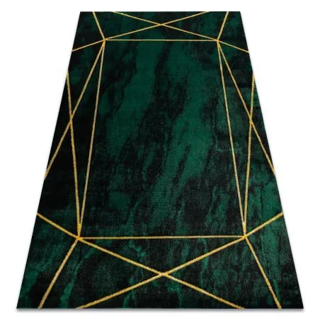 Exklusiv EMERALD Teppich 1022 glamour, stilvoll geometrisch Marmor Flaschengrün / gold