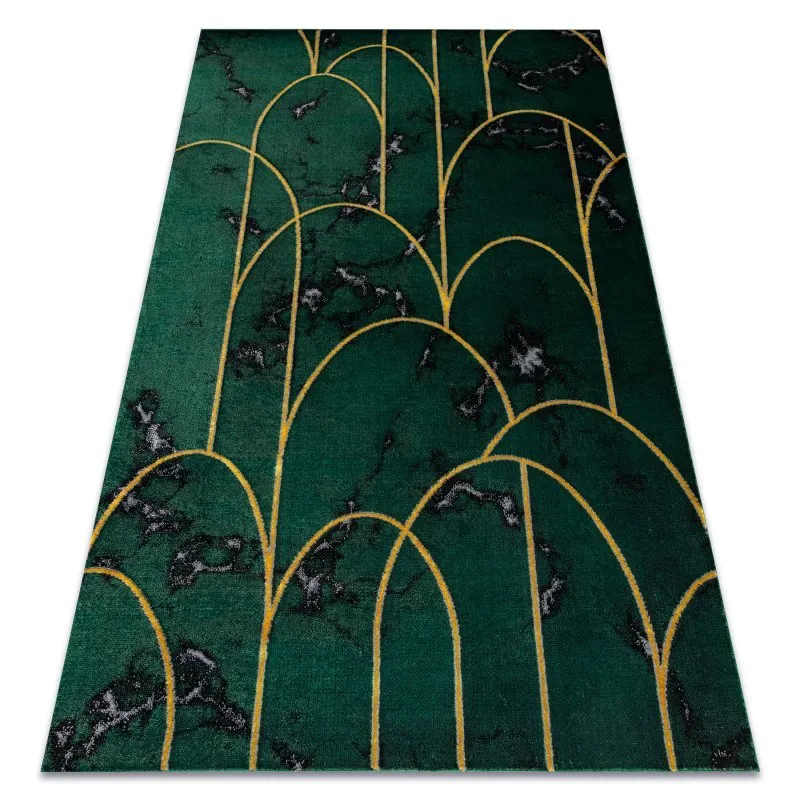 Exklusiv EMERALD Teppich 1016 glamour, stilvoll art deco Marmor Flaschengrün / gold