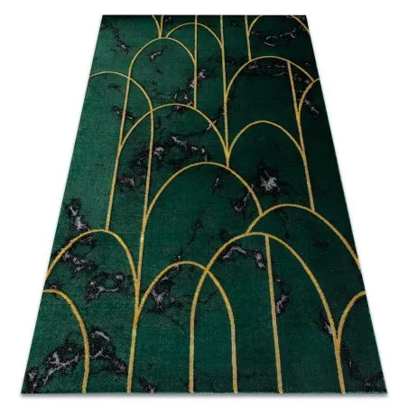 Exklusiv EMERALD Teppich 1016 glamour, stilvoll art deco Marmor Flaschengrün / gold