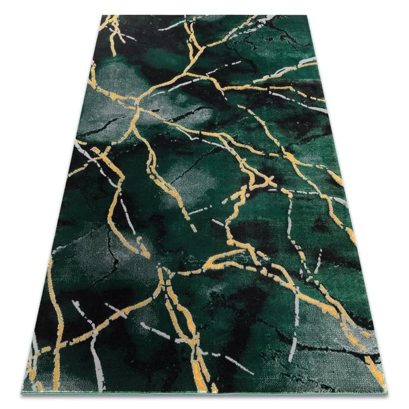 Exklusiv EMERALD Teppich 1018 glamour, stilvoll Marmor Flaschengrün / gold