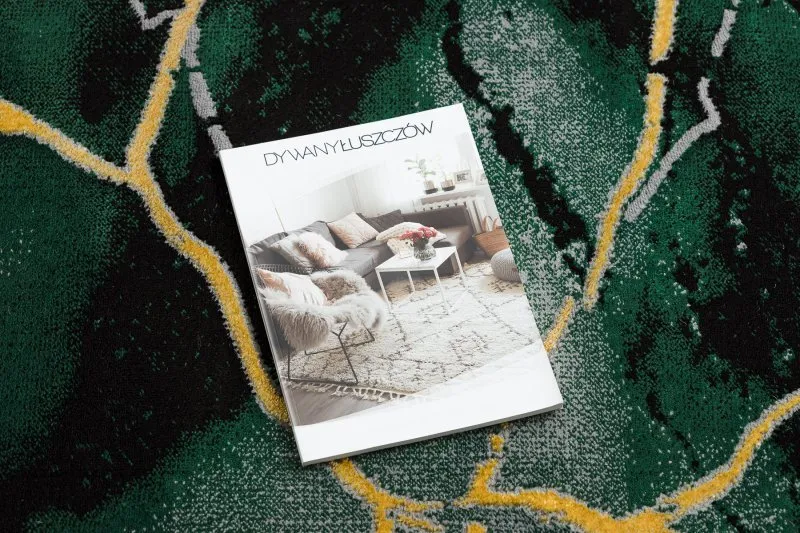 Exklusiv EMERALD Teppich 1018 glamour, stilvoll Marmor Flaschengrün / gold
