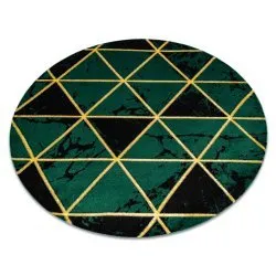 Exklusiv EMERALD Teppich Kreis - glamour, stilvoll Marmor, Dreiecke Flaschengrün / gold