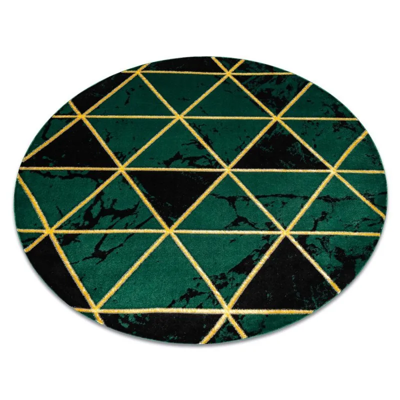 Exklusiv EMERALD Teppich 1020 Kreis - glamour, stilvoll Marmor, Dreiecke Flaschengrün / gold