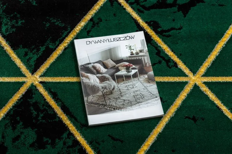 Exklusiv EMERALD Teppich 1020 Kreis - glamour, stilvoll Marmor, Dreiecke Flaschengrün / gold