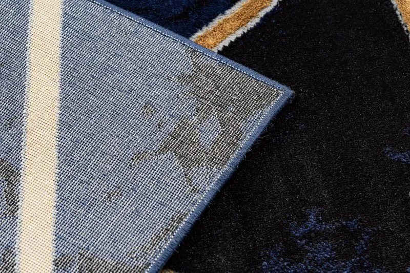 Exklusiv EMERALD Teppich 1020 glamour, stilvoll Marmor, Dreiecke dunkelblau / gold