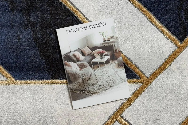 Exklusiv EMERALD Teppich 1015 glamour, stilvoll Marmor, geometrisch dunkelblau / gold