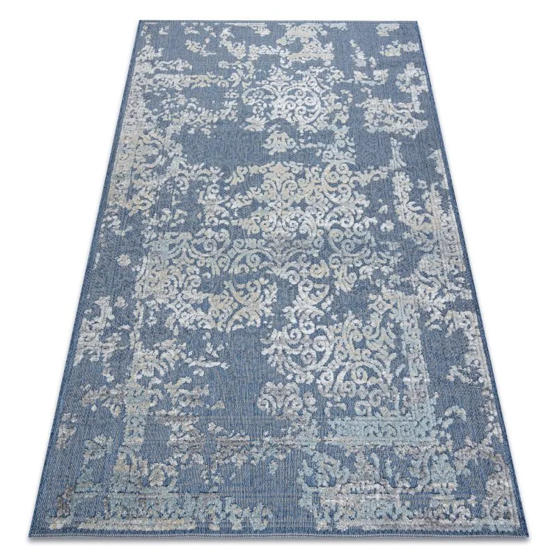 Teppich Strukturell SOLE D3811 Ornament flach gewebt blau / beige