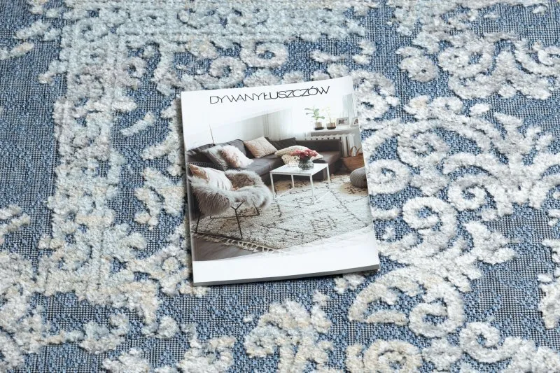 Teppich Strukturell SOLE D3811 Ornament flach gewebt blau / beige