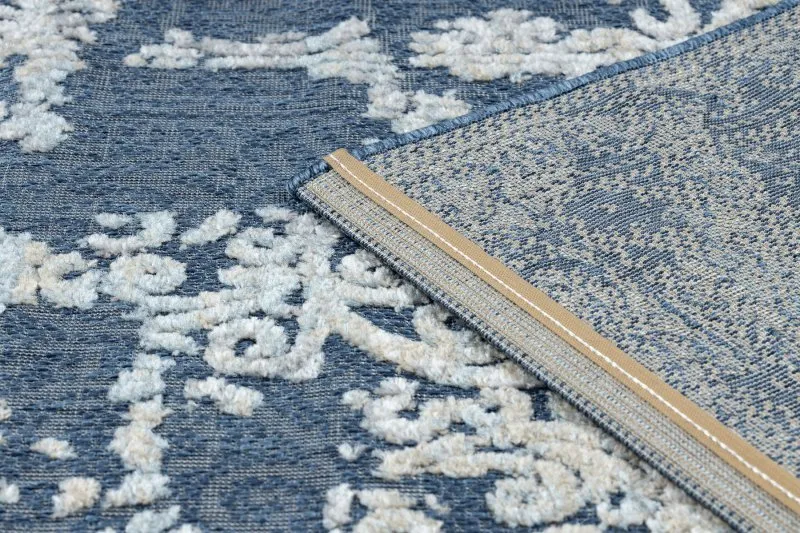 Teppich Strukturell SOLE D3811 Ornament flach gewebt blau / beige
