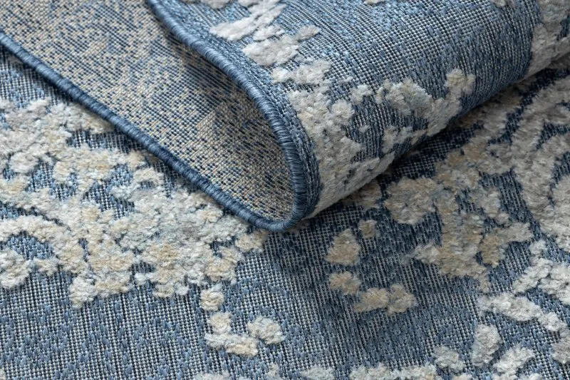 Teppich Strukturell SOLE D3811 Ornament flach gewebt blau / beige
