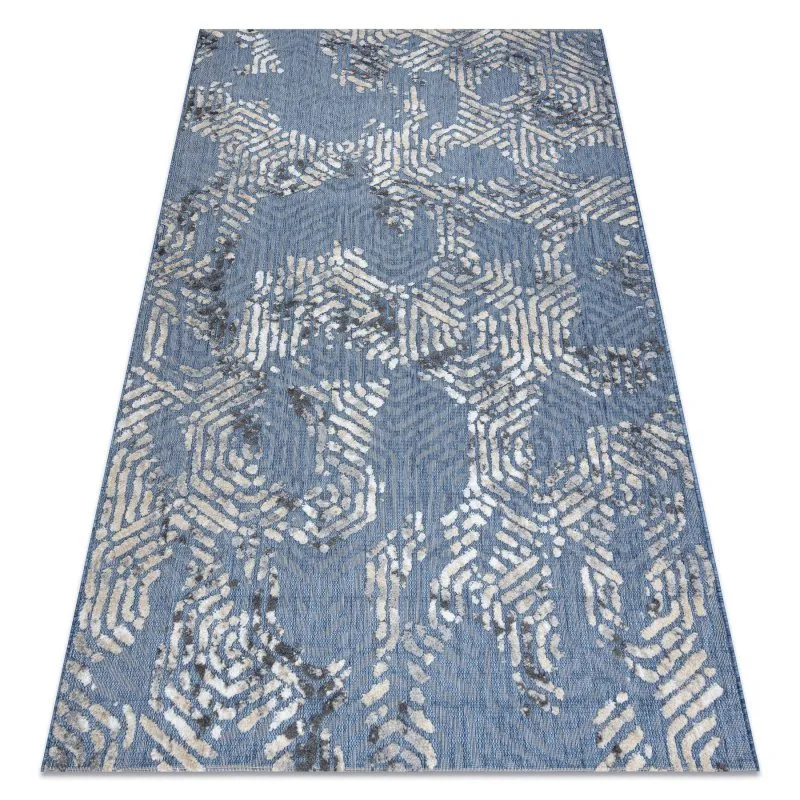 Teppich Strukturell SOLE D3841 Sechsecke flach gewebt blau / beige