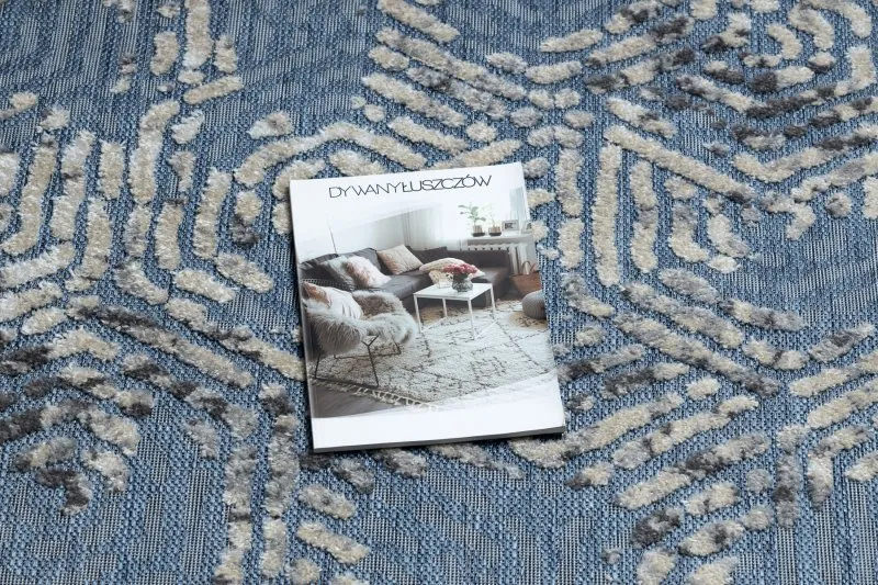 Teppich Strukturell SOLE D3841 Sechsecke flach gewebt blau / beige