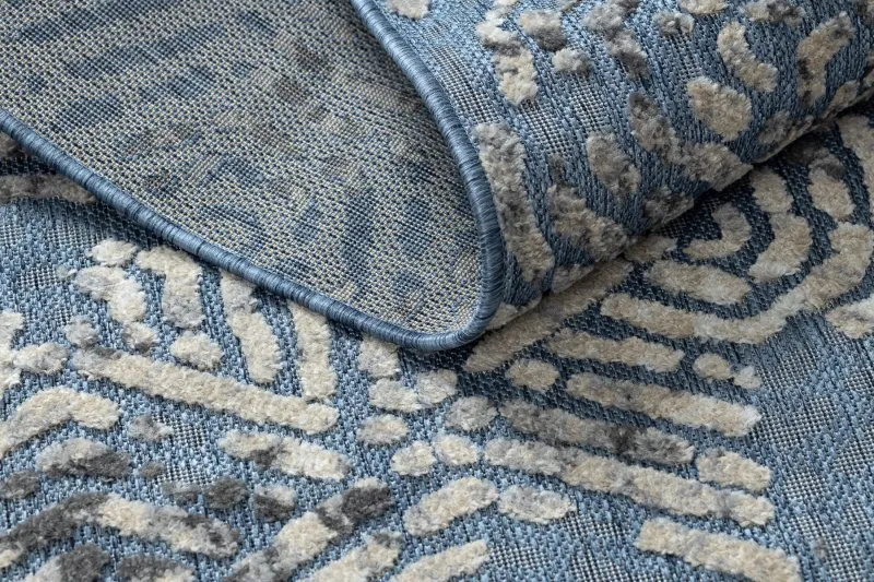 Teppich Strukturell SOLE D3841 Sechsecke flach gewebt blau / beige