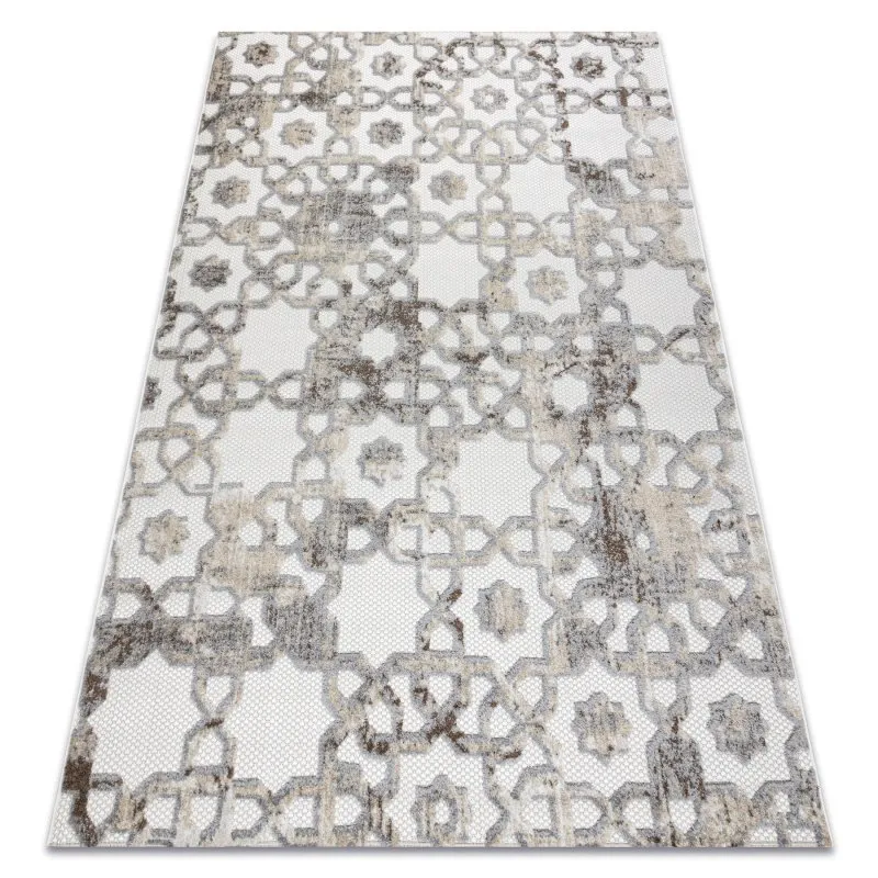 Teppich Strukturell SOLE D3882 Ornament flach gewebt beige / grau 