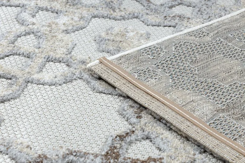 Teppich Strukturell SOLE D3882 Ornament flach gewebt beige / grau 