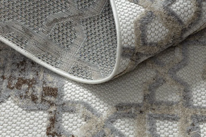 Teppich Strukturell SOLE D3882 Ornament flach gewebt beige / grau 