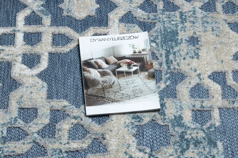 Teppich Strukturell SOLE D3881 Ornament flach gewebt blau / beige