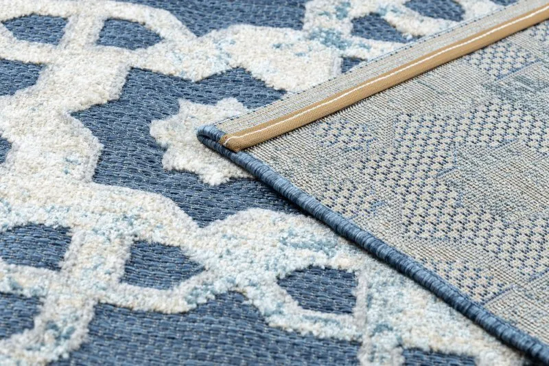 Teppich Strukturell SOLE D3881 Ornament flach gewebt blau / beige
