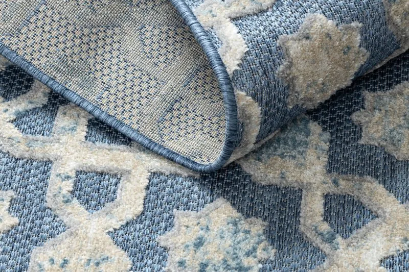 Teppich Strukturell SOLE D3881 Ornament flach gewebt blau / beige