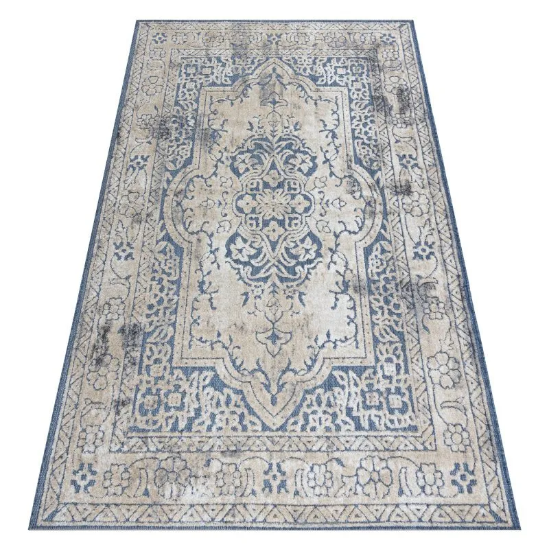 Teppich Strukturell SOLE D3871 Ornament, Rahmen flach gewebt blau / beige