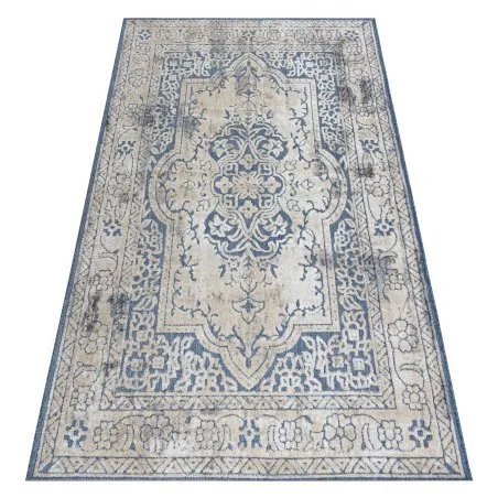 Teppich Strukturell SOLE D3871 Ornament, Rahmen flach gewebt blau / beige
