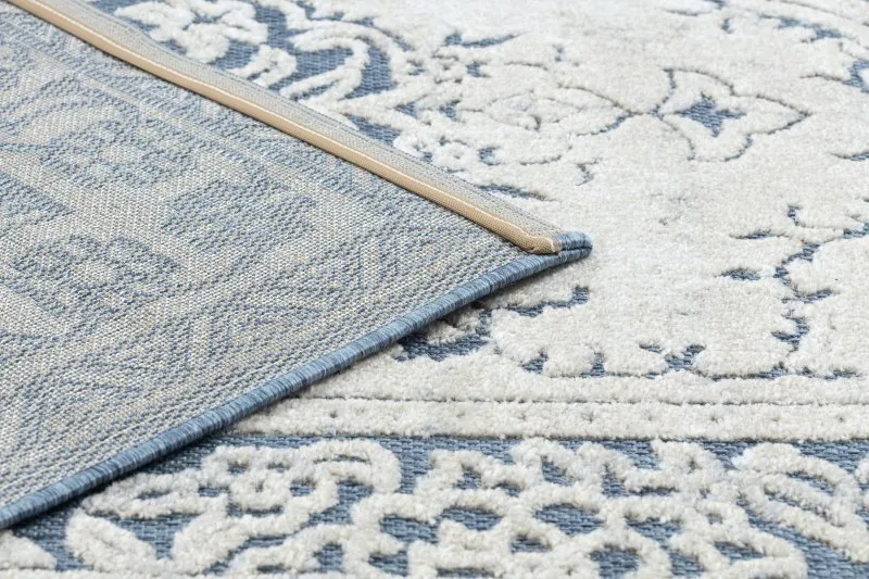 Teppich Strukturell SOLE D3871 Ornament, Rahmen flach gewebt blau / beige