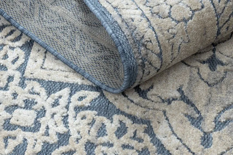 Teppich Strukturell SOLE D3871 Ornament, Rahmen flach gewebt blau / beige