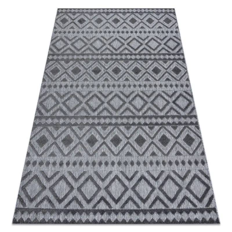 Teppich Strukturell SOLE D3852 Boho Diamanten flach gewebt grau