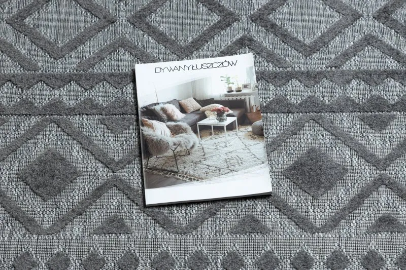 Teppich Strukturell SOLE D3852 Boho Diamanten flach gewebt grau
