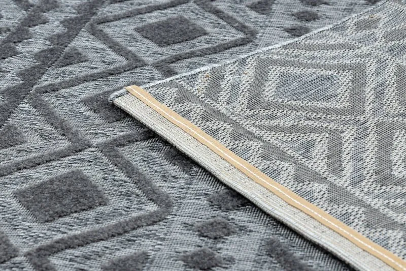 Teppich Strukturell SOLE D3852 Boho Diamanten flach gewebt grau