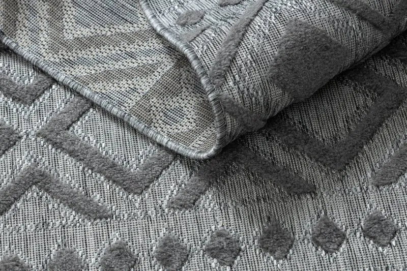Teppich Strukturell SOLE D3852 Boho Diamanten flach gewebt grau