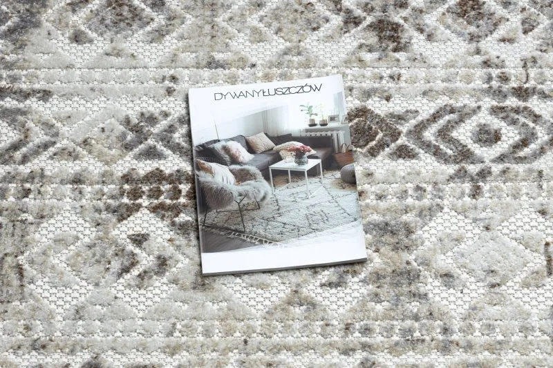 Teppich Strukturell SOLE D3732 Aztekisch, Diamanten flach gewebt beige