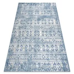 Teppich Strukturell SOLE Aztekisch, Diamanten flach gewebt blau / beige