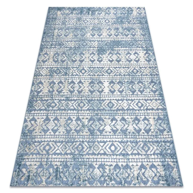 Teppich Strukturell SOLE D3732 Aztekisch, Diamanten flach gewebt blau / beige