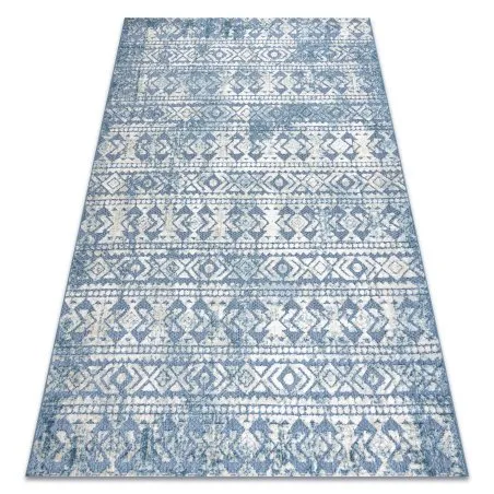 Teppich Strukturell SOLE D3732 Aztekisch, Diamanten flach gewebt blau / beige