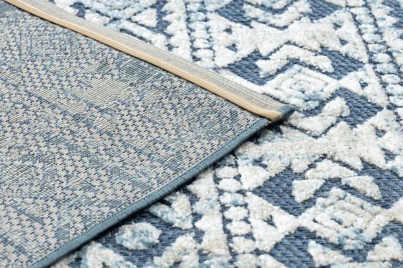 Teppich Strukturell SOLE D3732 Aztekisch, Diamanten flach gewebt blau / beige